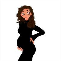 Enceinte fille dans dessin animé style sur blanc Contexte vecteur