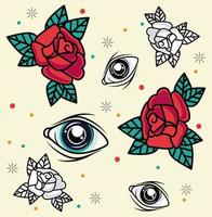 graphique de studio de tatouage roses et yeux vecteur