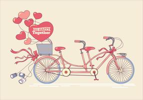 Illustration d'un vélo tandem antique avec des ballons coeurs vecteur