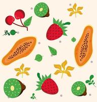 fruits locaux frais avec motif de fraises et de fruits vecteur