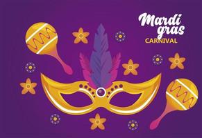 fête de carnaval mardi gras avec maracas et masque vecteur