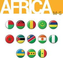 ensemble de 13 bouchon de la bouteille drapeaux de Afrique. ensemble 3 de 4. vecteur illustration. Madagascar, Malawi, Mali, mauritanie, l'île Maurice, Maroc, mozambique, namibie, Niger, Nigeria, Rwanda, sao tome, Sénégal.