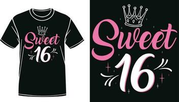 sucré 16 anniversaire fille adolescent typographie conception pour T-shirt bannière affiche carte impression sur demande vecteur