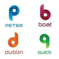 Créatif tourbillon style lettre logo conception. p, b, q, et ré lettre symbole pour unique logos. vecteur