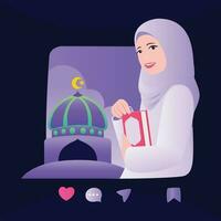 illustration vecteur graphique étreindre le qur'an dans le mois de Ramadan dans de face de le mosquée