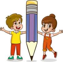 des gamins l'écriture avec une gros stylo dessin animé vecteur