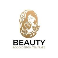 magnifique femme logo avec or feuilles et fleurs vecteur