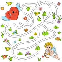 labyrinthe amusant pour les enfants. casse-tête pour les enfants. personnage de dessin animé. énigme du labyrinthe. illustration vectorielle de couleur. trouver le bon chemin. La Saint-Valentin vecteur