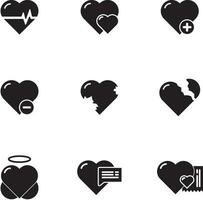 une petit collection de noir solide Icônes de cœur symboles dans un vecteur