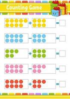 addition et soustraction. tâche pour les enfants. feuille de travail de développement de l'éducation. page de couleur d'activité. jeu pour enfants. thème de noël. illustration vectorielle isolée. style bande dessinée. vecteur