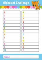 alphabet défi. éducatif activité feuille de travail pour des gamins et les tout-petits. Jeu pour les enfants. . vecteur