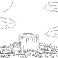 magnifique paysage naturel dans une clairière forestière. page de livre de coloriage pour les enfants. style bande dessinée. illustration vectorielle isolée sur fond blanc. vecteur