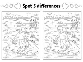 trouver cinq différences. page de coloriage pour les enfants. feuille de travail d'activité pour les enfants. illustration vectorielle isolée sur fond blanc. vecteur