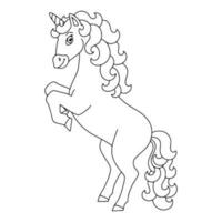 jolie licorne. cheval de fée magique. page de livre de coloriage pour les enfants. style de bande dessinée. illustration vectorielle isolée sur fond blanc. vecteur