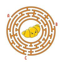 labyrinthe circulaire. jeu pour les enfants. casse-tête pour les enfants. énigme du labyrinthe rond. trouver le bon chemin. thème d'anniversaire. illustration vectorielle. vecteur