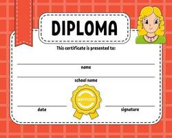modèle de certificat de diplôme. pour l'école et la maternelle. pour les enfants et les enfants. illustration vectorielle. vecteur
