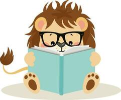 mignonne Lion séance en train de lire une livre vecteur