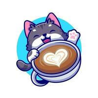 mignonne chat avec café tasse dessin animé vecteur icône illustration. animal boisson icône concept isolé prime vecteur. plat dessin animé style