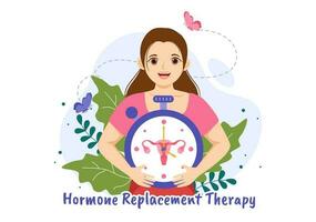 hrt ou hormone remplacement thérapie acronyme vecteur illustration avec traitement et hormone des médicaments dans soins de santé dessin animé main tiré modèles