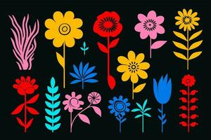 coloré contemporain fleur sans couture modèle illustration. ensemble de naïve main tiré fleurs vecteur