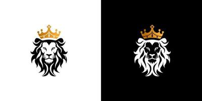 Royal Roi Lion avec or couronne symbole. élégant noir Leo animal logotype. prime luxe marque identité icône. vecteur illustration conception modèle.