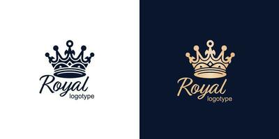 couronne luxe concept logo conception modèle sur bleu et blanc Contexte. logotype vecteur signe