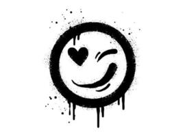 souriant visage émoticône personnage. vaporisateur peint graffiti sourire visage avec l'amour dans noir plus de blanche. isolé sur blanc Contexte. vecteur illustration