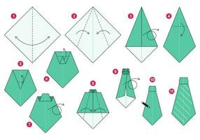 attacher origami schème Didacticiel en mouvement modèle. origami pour enfants. étape par étape Comment à faire une mignonne origami cravate. vecteur illustration.