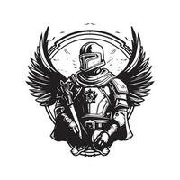 céleste soldat, ancien logo ligne art concept noir et blanc couleur, main tiré illustration vecteur