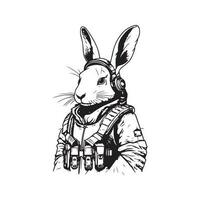 futuriste lapin soldat, ancien logo ligne art concept noir et blanc couleur, main tiré illustration vecteur