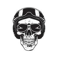 crâne portant ski des lunettes de protection, ancien logo ligne art concept noir et blanc couleur, main tiré illustration vecteur