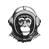 singe astronaute, ancien logo ligne art concept noir et blanc couleur, main tiré illustration vecteur