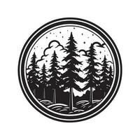 forêt, ancien logo ligne art concept noir et blanc couleur, main tiré illustration vecteur