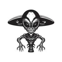 géant extraterrestre, ancien logo ligne art concept noir et blanc couleur, main tiré illustration vecteur
