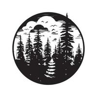 forêt, ancien logo ligne art concept noir et blanc couleur, main tiré illustration vecteur