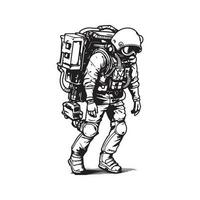 militaire combat exosquelette personnage, ancien logo ligne art concept noir et blanc couleur, main tiré illustration vecteur