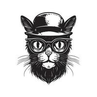 marrant branché chat, ancien logo ligne art concept noir et blanc couleur, main tiré illustration vecteur