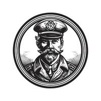 mercenaire capitaine, ancien logo ligne art concept noir et blanc couleur, main tiré illustration vecteur