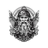 Odin, ancien logo ligne art concept noir et blanc couleur, main tiré illustration vecteur