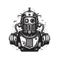 futuriste robot, ancien logo ligne art concept noir et blanc couleur, main tiré illustration vecteur