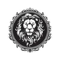 Lion luxe, ancien logo ligne art concept noir et blanc couleur, main tiré illustration vecteur