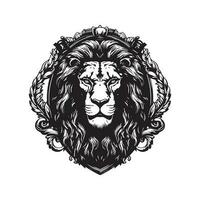 Lion luxe, ancien logo ligne art concept noir et blanc couleur, main tiré illustration vecteur