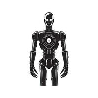 science fiction humanoïde robot, ancien logo ligne art concept noir et blanc couleur, main tiré illustration vecteur