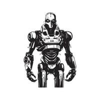 humanoïde cyborg, ancien logo ligne art concept noir et blanc couleur, main tiré illustration vecteur