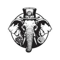 l'éléphant inventeur, ancien logo ligne art concept noir et blanc couleur, main tiré illustration vecteur