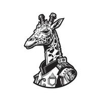 futuriste girafe soldat, ancien logo ligne art concept noir et blanc couleur, main tiré illustration vecteur