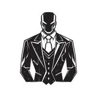 futuriste costume, ancien logo ligne art concept noir et blanc couleur, main tiré illustration vecteur