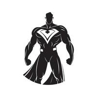 homme super-héros, ancien logo ligne art concept noir et blanc couleur, main tiré illustration vecteur