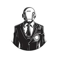 futuriste costume, ancien logo ligne art concept noir et blanc couleur, main tiré illustration vecteur