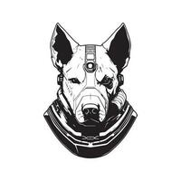 futuriste chien soldat, ancien logo ligne art concept noir et blanc couleur, main tiré illustration vecteur